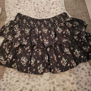 Aerie Black Floral Tiered Mini Skirt
